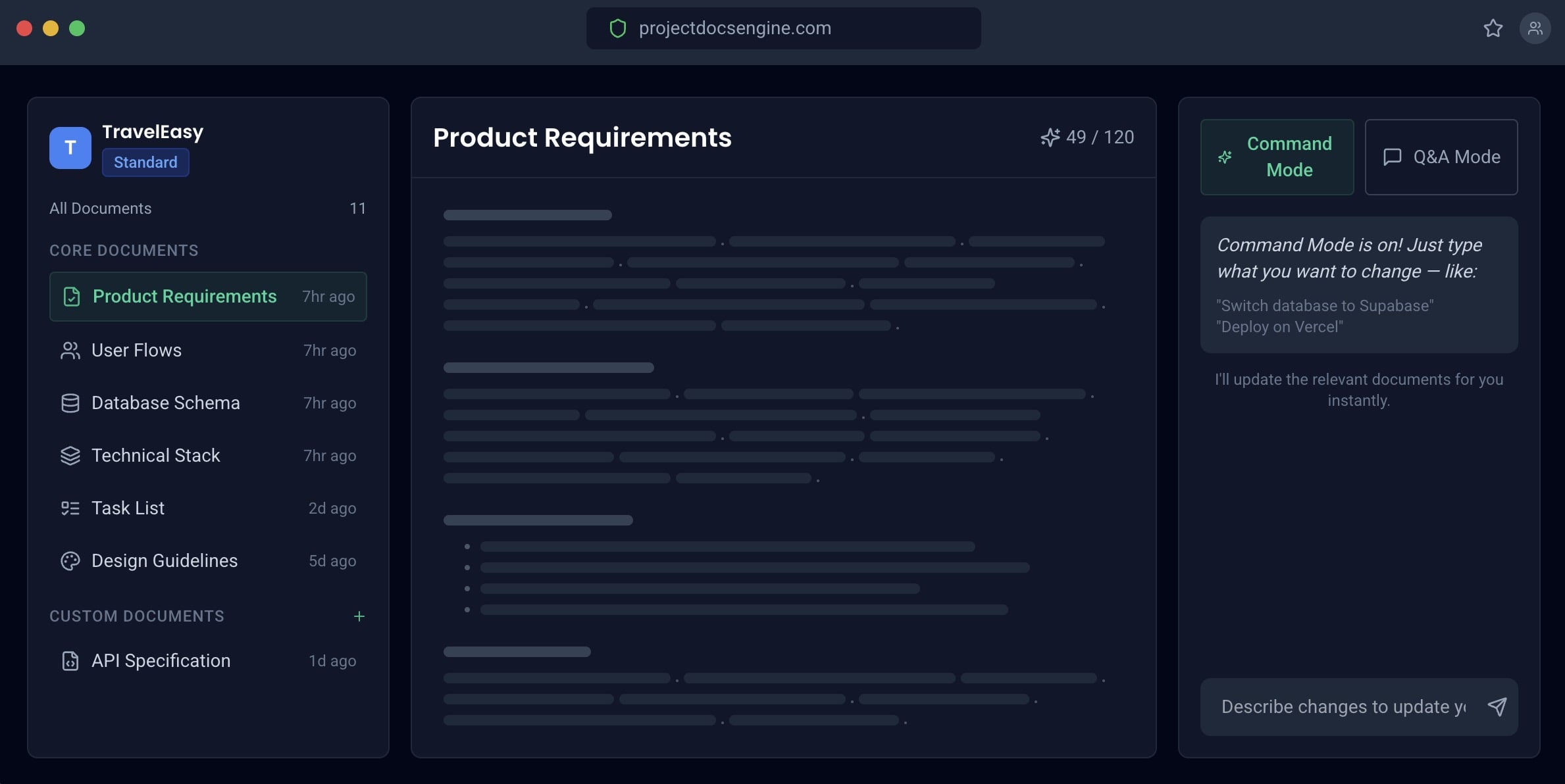 ProjectDocsEngine Dashboard Mobile